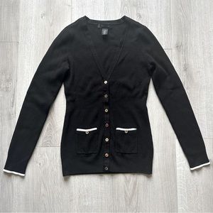 White House Black Market Black Long Sleeve Button Down Sweater XS